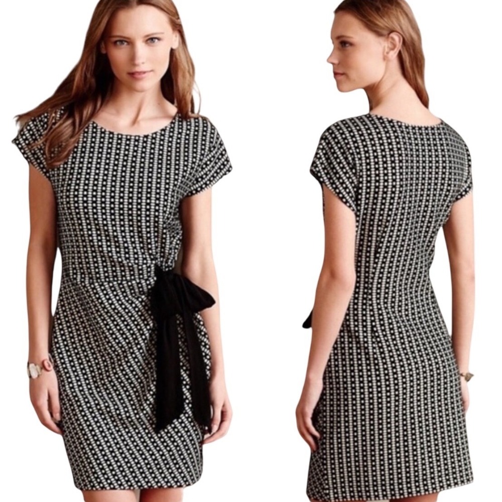 Anthropologie Saturday Sunday Isabel Dress M Black Ivory Geometric Ruched Tie - Picture 2 of 11